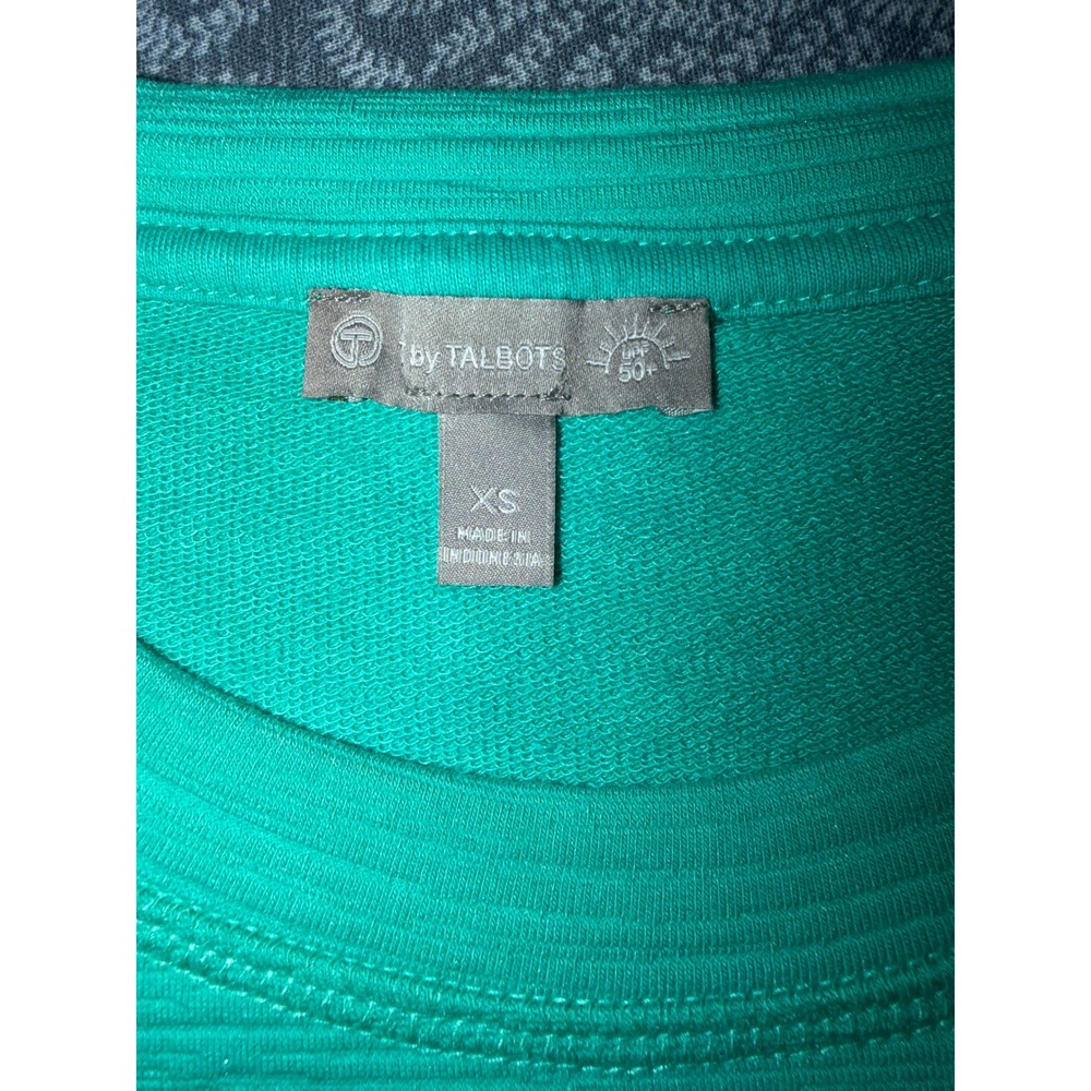 T by Talbots UPF 50+ Top XS Teal Green Crewneck Slub Slit Pullover Beach - Picture 3 of 6